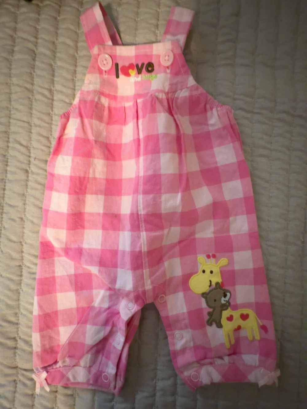 Carter's Pink Gingham Romper with Giraffe Appliqué